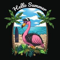 flamingo cool vacances sur l'illustration vectorielle de plage vecteur