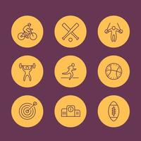 différents types de sports, icônes de ligne, pictogrammes sportifs, illustration vectorielle