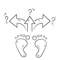 empreinte de pied doodle dessiné à la main avec illustration d'icône de flèche de direction de choix vecteur