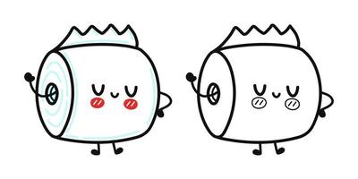 ensemble de personnages de papier toilette heureux mignons et drôles, illustration de dessin animé de contour pour livre de coloriage
