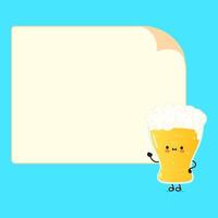 verre drôle mignon de personnage de bière avec bulle de dialogue. icône d'illustration de personnage de dessin animé kawaii dessiné à la main de vecteur. isolé sur fond bleu. concept de personnage de verre de bière vecteur