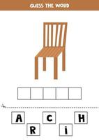 jeu d'orthographe pour les enfants. chaise en bois. vecteur