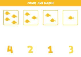 jeu de comptage pour les enfants. comptez tous les poissons et faites correspondre les chiffres. feuille de travail pour les enfants. vecteur