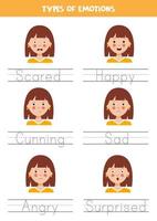 tracer les noms des types d'émotions. pratique de l'écriture.