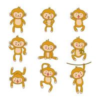 ensemble d'animaux mignons de singe en version dessin animé