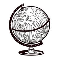 le globe gravé isolé sur fond blanc. carte du monde vintage dans un style dessiné à la main. vecteur