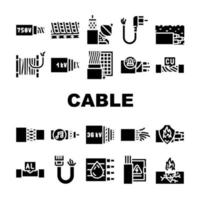 câble, fil, système électrique, icônes, ensemble, vecteur