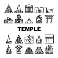 icônes de collection de construction de temple set vector noir