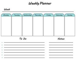 modèle de planificateur hebdomadaire pour faire la liste et les notes blanc blanc graphique bureau organisateur d'entreprise calendrier vecteur