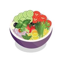 conception de vecteur de légumes avec feuille de basilic, salade de légumes aux olives et tomates, vecteur de salade de légumes au citron et concombre.