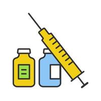icône de couleur seringue et flacons. vaccin contre la grippe. vaccination. virus, prévention des infections. vaccin. médicaments, drogues. illustration vectorielle isolée vecteur