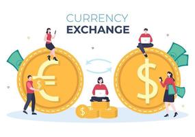 services de change mondiaux illustration de dessin animé applications d'économie en ligne pour la cryptographie, euro, dollar avec code de transaction vecteur