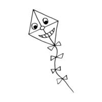 cerf-volant doodle dessiné à la main. vecteur, minimalisme, scandinave, monochrome, nordique. icône d'autocollant de queue de ruban volant de vent de jouet vecteur