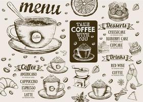 menu du café. menu de café de restaurant, conception de modèle. dépliant alimentaire. vecteur