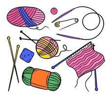 accessoires de tricot aiguilles et fils à tricoter. illustration vectorielle de griffonnages faits à la main sur fond blanc vecteur