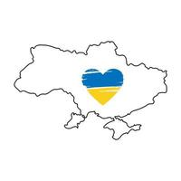 carte d'art en ligne de l'ukraine avec coeur bleu et jaune. sauver l'ukraine. élément de conception pour autocollant, bannière, affiche, carte vecteur