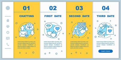 modèle de vecteur de pages Web mobiles d'intégration de rencontres en ligne. idée d'interface de smartphone réactive avec des illustrations linéaires. écrans pas à pas de la page Web de développement des relations amoureuses. notion de couleur