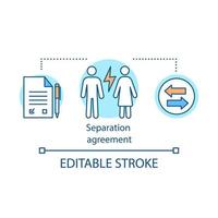 icône de concept d'accord de séparation. illustration de la ligne mince de l'idée de divorce. séparation du mariage. famille, rupture de couple. signer un contrat. divorcer. dessin de contour isolé de vecteur. trait modifiable vecteur