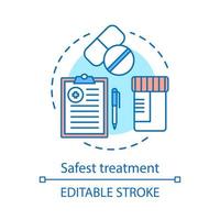 icône de concept de traitement le plus sûr. protocole de soins médicaux. ordonnance de médicament. thérapie. histoire de cas, tests, idée de pilules illustration en ligne mince. dessin de contour isolé de vecteur. trait modifiable vecteur