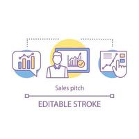 icône de concept d'argumentaire de vente. commercialisation. présentation de vente. analyse du marché. séminaire d'entreprise, coaching. métriques d'affaires. idée illustration fine ligne. dessin isolé de vecteur. trait modifiable vecteur