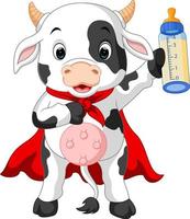 dessin animé vache super-héros posant vecteur