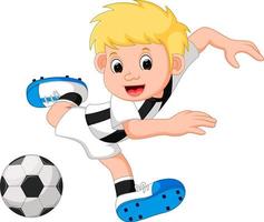 dessin animé garçon jouant au football vecteur