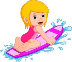 petite fille sur une planche de surf vecteur