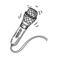 insigne de microphone, croquis noir dessiné à la main. signe de personnage de dessin animé. élément de décor. fond blanc. isolé. conception plate. illustration vectorielle vecteur