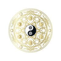 mandala doré brillant avec signe yin yang isolé vecteur