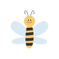 belle conception simple d'une abeille jaune et noire de bande dessinée sur un fond blanc vecteur