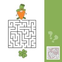 labyrinthe carré. jeu pour les enfants. lutin et trèfle. casse-tête pour enfants vecteur