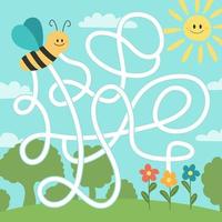 puzzle labyrinthe pour les enfants. aidez l'abeille à trouver la fleur. fiche d'activité enfants. vecteur