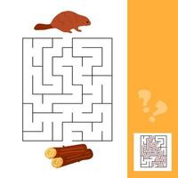 jeu de labyrinthe éducatif pour enfants avec castor et bûches de bois vecteur