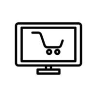 vecteur d'icône d'ordinateur portable avec panier d'achat. shopping en ligne, acheter en ligne, boutique en ligne. style d'icône de ligne. illustration de conception simple modifiable