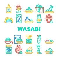 wasabi, épices japonaises, collection, icônes, ensemble, vecteur