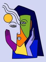 portrait de visage abstrait homme, femme, personnes icône personnage lignes dessinées à la main illustration vectorielle. vecteur