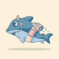 illustration de personnage mignon requin espion