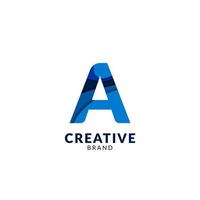 lettre a logo alphabet en papier bleu style découpé design créatif moderne et tendance vecteur