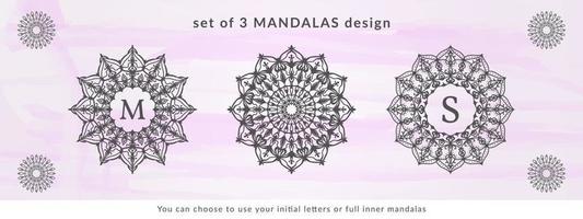 ensemble de 3 mandalas design modèle de logo d'ornement rond ou décoration vecteur