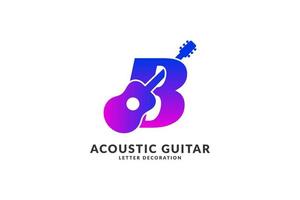 isolé lettre b décoration de guitare acoustique vecteur de couleur à la mode pour le logo d'identité de musicien et l'élément de titre de festival ou de concert
