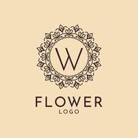 décoration de cercle de fleurs lettre w pour spa, salon, hôtel, fleuriste, marque féminine vecteur