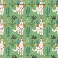 lama mexicain parmi les cactus verts vecteur
