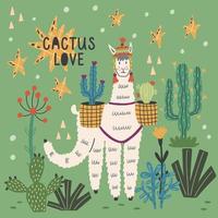 lama moelleux dans la nature parmi les cactus vecteur