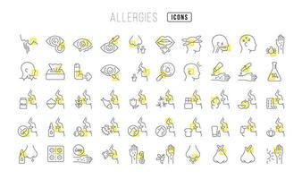 ensemble d'icônes linéaires d'allergies vecteur