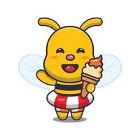 mignon, abeille, dessin animé, mascotte, caractère, à, glace, sur, plage vecteur