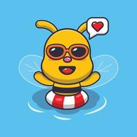 mignon, abeille, dessin animé, mascotte, caractère, natation, sur, piscine vecteur