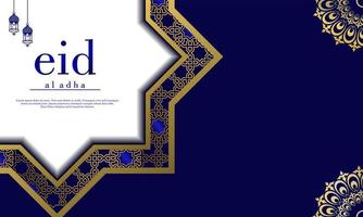 fond islamique de luxe or blanc et bleu avec vecteur premium de cadre d'ornement décoratif
