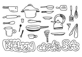 jeu d'icônes de doodles de cuisine dessinés à la main. outils de cuisine et collection d'icônes de cuisine. illustration vectorielle. vecteur