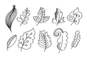 feuilles abstraites de doodle de vecteur sur fond blanc.