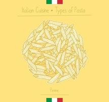 Pâtes penne de cuisine italienne, dessin illustration dans le style vintage vecteur